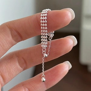 Anello a tre file di catene di perline in argento sterling S925 con pendente regolabile