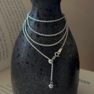 Minimalist S925 sterling silver twist rope bolo necklace with adjustable heart pendant
