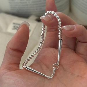 Bracciale in argento sterling S925 con perline, tubi paralleli e chiusura a moschettone