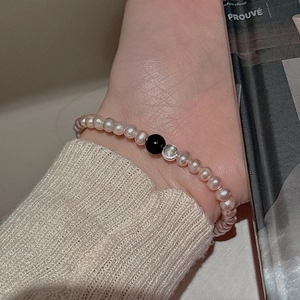 Elegant S925 sterling silver beaded bracelet with freshwater pearls and cat eye stone