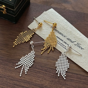 Vintage 925 Sterling Silver Tassel Drop Earrings For Women Niche Rhombus Metal Mesh Dangle Earrings Elegant Fashion Ear Jewelry