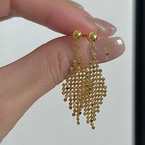 S925 sterling silver gold fringe tassel drop earrings with geometric flat beads