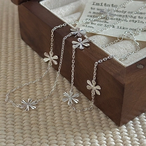 S925 sterling silver snowflake necklace with delicate flower pendants on wooden gift box