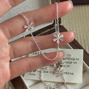Vintage 925 Sterling Silver Flower Pendant Necklace For Women Minimalist Korean Snowflake Daisy Choker Fashion Jewelry Gift