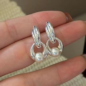 Élégantes Boucles d'Oreilles Künstliche Perles en Argent Sterling S925 Vintage Nœud Torsadé Boucles d'Oreilles Pendantes pour Femmes Bijoux