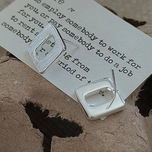 Minimalist S925 sterling silver square stud earrings with retro brushed metal texture
