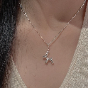 Chic S925 silver balloon dog pendant necklace with a high-polished metallic mirror finish
