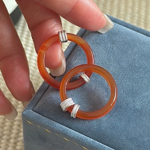 Bague en argent sterling S925 avec agate rouge naturelle et boucle décorative argent