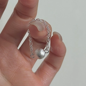 Minimalist 925 Sterling Silver Chain Ring For Women Brushed Bead Pendant Soft Link Finger Ring Korean Style Jewelry
