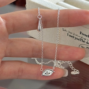 925 Sterling Silver Evil Eye Teardrop Pendant Necklace For Women Niche Design Ins Style Rhinestone Clavicle Chain Jewelry