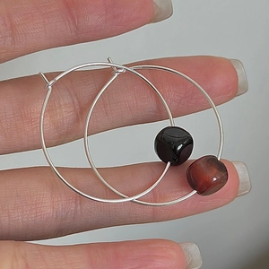 925 Sterling Silver Hoop Earrings Women Korean Niche Design Vintage Natural Stone Beaded Simple Chic Fashion Jewelry Gift