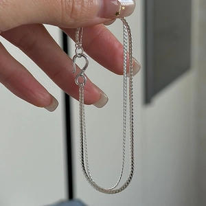 Minimalist S925 sterling silver double layer chain bracelet with vintage S-hook clasp