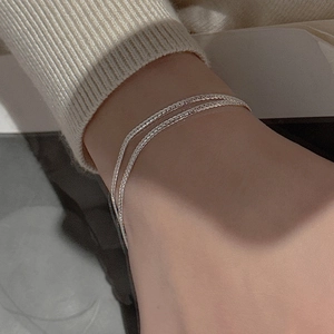 Minimalist S925 sterling silver double layer snake chain bracelet for women on wrist