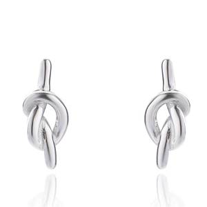 Minimalist S925 sterling silver knot stud earrings with a polished metallic finish