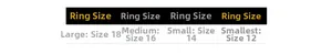 Size chart for S925 sterling silver rhombus rings showing sizes 12, 14, 16, and 18