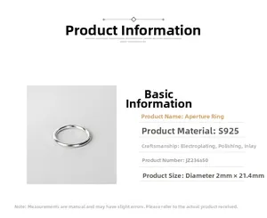 Spécifications détaillées de la bague minimaliste en argent sterling S925 de 2 mm
