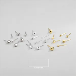 Orecchini a Bottone in Argento Sterling 925 Sfera Rotonda Minimalisti Geometrici Mini Orecchini a Perla per Donna Oro Argento