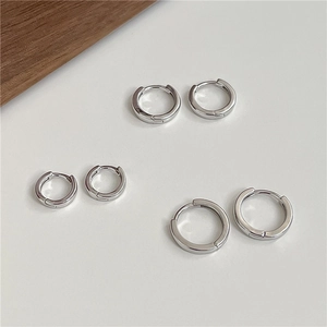 Boucles d'Oreilles Créoles Circulaires Minimalistes en Argent Sterling S925 Bijoux Géométriques Polis à la Mode pour Femme Cadeau