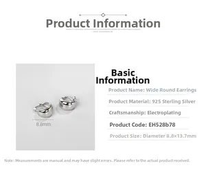 Détails des créoles en argent sterling S925 avec dimensions précises de 8,8x13,7mm