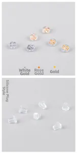 Detailed macro view of S925 silver metal core and clear silicone earring backings