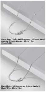 Detail of S925 sterling silver bead and chopin chains with precise width and weight specs