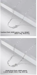 Comparison of 1mm Yuanbao chain and 2.2mm single heart chain in S925 sterling silver