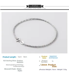 Detailed view of S925 sterling silver cauliflower chain with weight and width specifications
