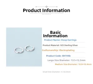 Comparaison détaillée des tailles de trois créoles en argent sterling 925 de dimensions variées