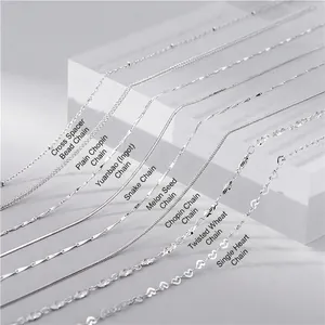 Authentic 925 Sterling Silver Necklace Chains For Women Minimalist Snake Chopin Melon Seed Heart Beaded Cross Chain Jewelry Gift
