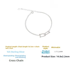 S925 Sterling Silber Doppel-U-Glied Armband mit 16,5 cm Kette und Verlängerung Detail