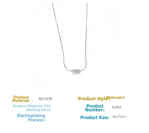 Detailed view of S925 sterling silver twisted rectangle pendant necklace with dimensions
