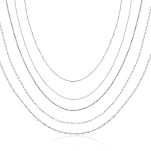 Five styles of silver S925 sterling silver necklaces including snake and link chain designs