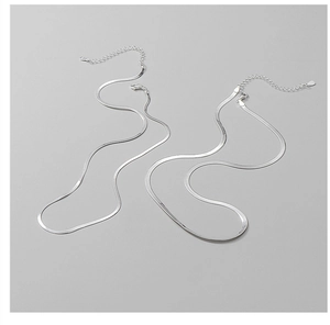 Detailed macro of S925 sterling silver flat snake chain necklaces with lobster clasp