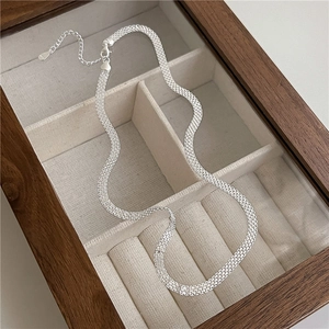 925 Sterling Silver Italian Woven Mesh Necklace For Women Minimalist Shimmering Clavicle Chain High End Jewelry Accessory