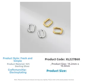 Detailed view of square hoop earrings in 925 sterling silver with dimensions 14.2mm by 10.8mm