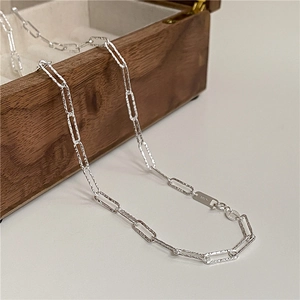 S925 sterling silver paperclip link chain necklace with Italy engraved stamp on a wood box
