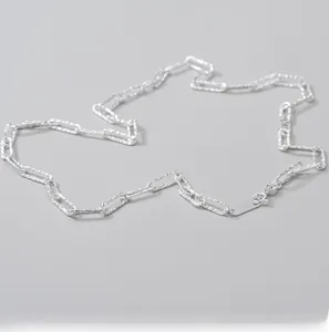 Detailed close-up of S925 sterling silver chain with shimmering textured rectangular links