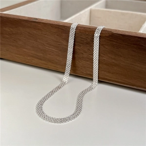 Detail of S925 sterling silver Italian woven necklace with shimmering textured mesh