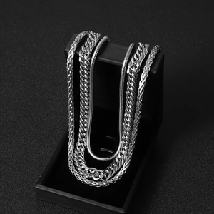 Punk Collier en Acier Inoxydable Ensemble Gourmette Serpent Blé pour Homme Femme Argent Hip Hop Bijoux Simples Cadeau