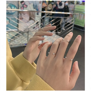 Minimalist S925 silver open smile ring with elegant double pearls for women