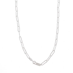 S925 sterling silver paperclip chain necklace with textured rectangular links