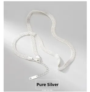 Detail of S925 sterling silver woven necklace featuring lobster clasp and extension chain