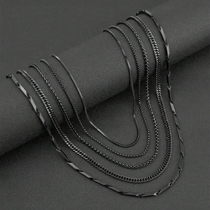 Men's Minimalist Stainless Steel Necklace Set Geometric Layered Chains For Men Fashion Daily Jewelry Gift Silver Black