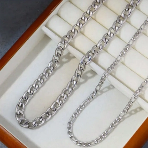 Fashion Stainless Steel Curb Figaro Chain Necklace For Men Women Unisex Versatile Silver Color Electroplated Metal Jewelry Gift