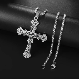 Herren Vintage Edelstahl Kreuz Halskette Gothik Totem Graviert Amulett Anhänger Retro Silber Box-Kette Halskette Für Herren Damen
