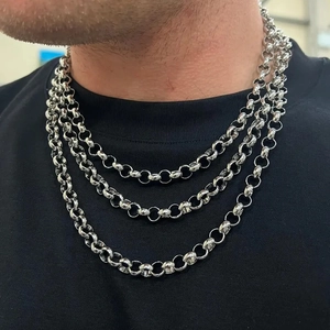Triple layer chunky stainless steel silver chain necklace in hip hop industrial style