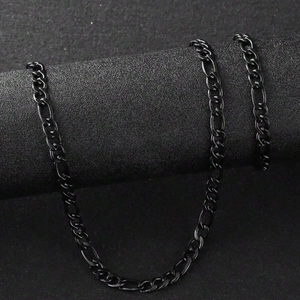 Minimalist black Figaro chain necklace in stainless steel with flat interlocking links