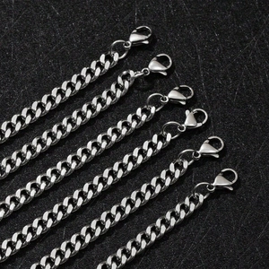 Polished silver stainless steel Cuban link chains for men with classic lobster clasps