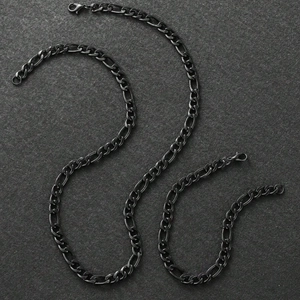 Classic black Figaro necklace and bracelet set in stainless steel with lobster clasp