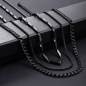 Collier Minimaliste à Maillons en Losange en Acier Inoxydable Hommes Femmes Noir Chaîne Bambou Géométrique Bijoux de Mode Cadeau